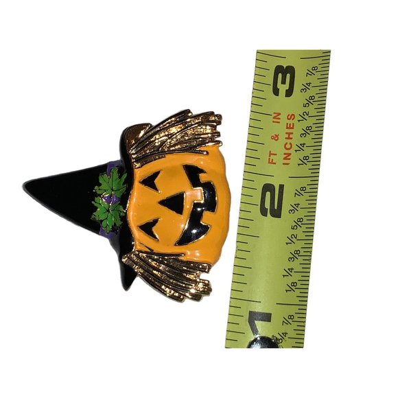 Halloween Pumpkin  Scarecrow Lapel pin Pendant Signed - Picture 5 of 8